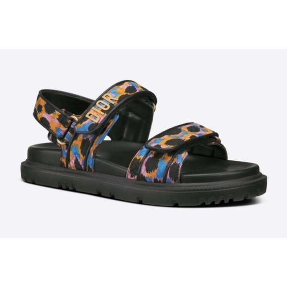 Christian Dior Act Dway Mizza Black Silk Gold Logo Strap Flat Dad Sandal 36.5 - Picture 3 of 12